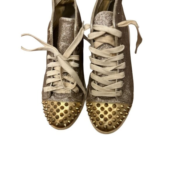 Steve Madden Gold & Glitter High-Top Sneakers With Studded Toes Size 6M - Picture 2 of 7